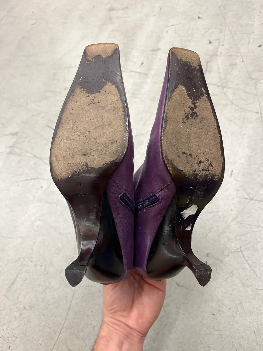 2000s Miu Miu Structural Purple Leather Ankle Boots Heels zIfNBRII 9