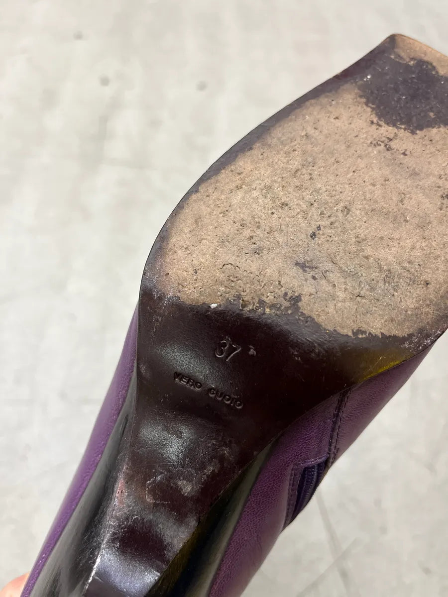 2000s Miu Miu Structural Purple Leather Ankle Boots Heels zIfNBRII 10