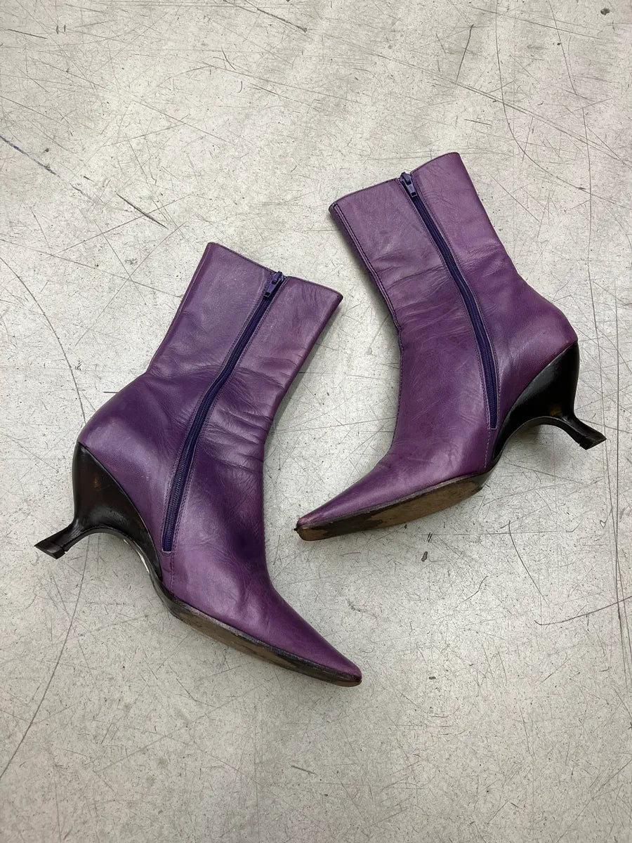 2000s Miu Miu Structural Purple Leather Ankle Boots Heels zIfNBRII 2