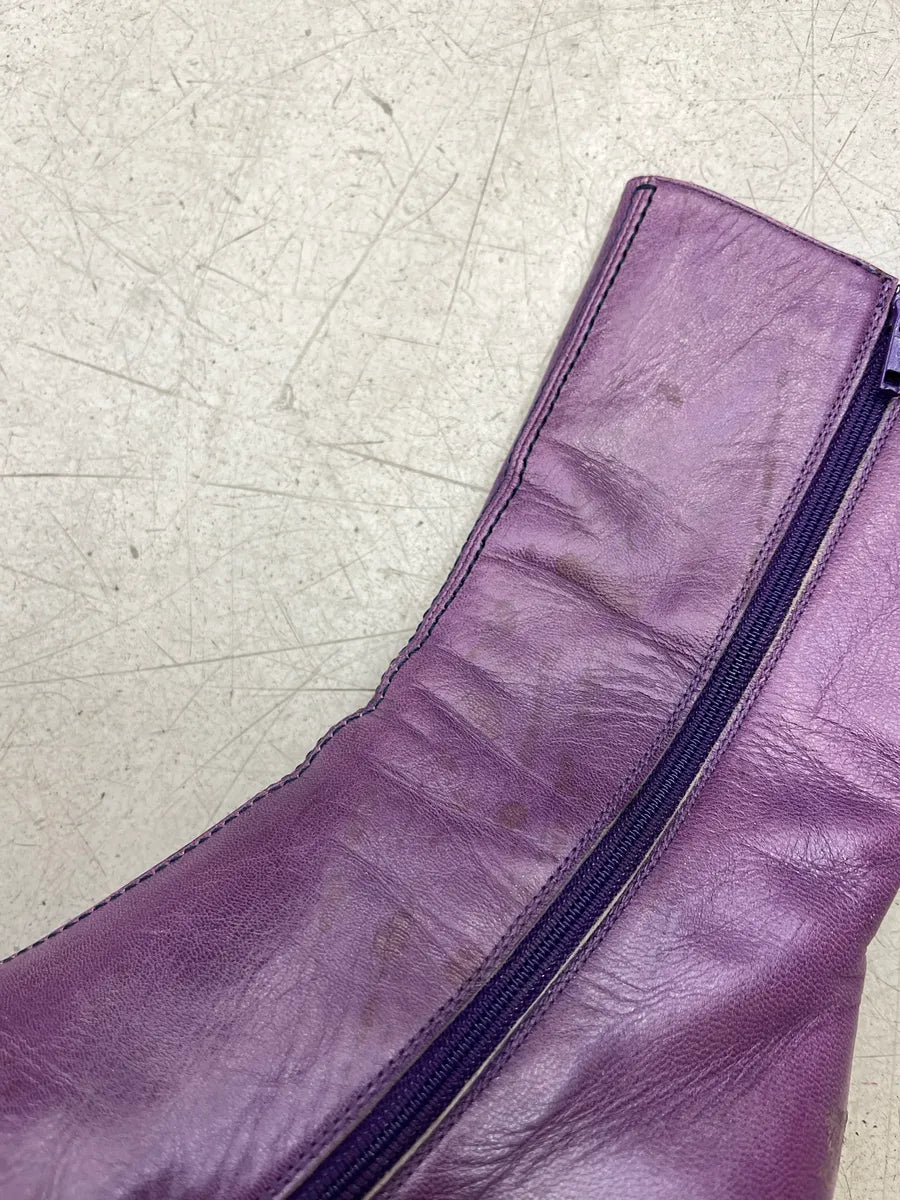 2000s Miu Miu Structural Purple Leather Ankle Boots Heels zIfNBRII 3