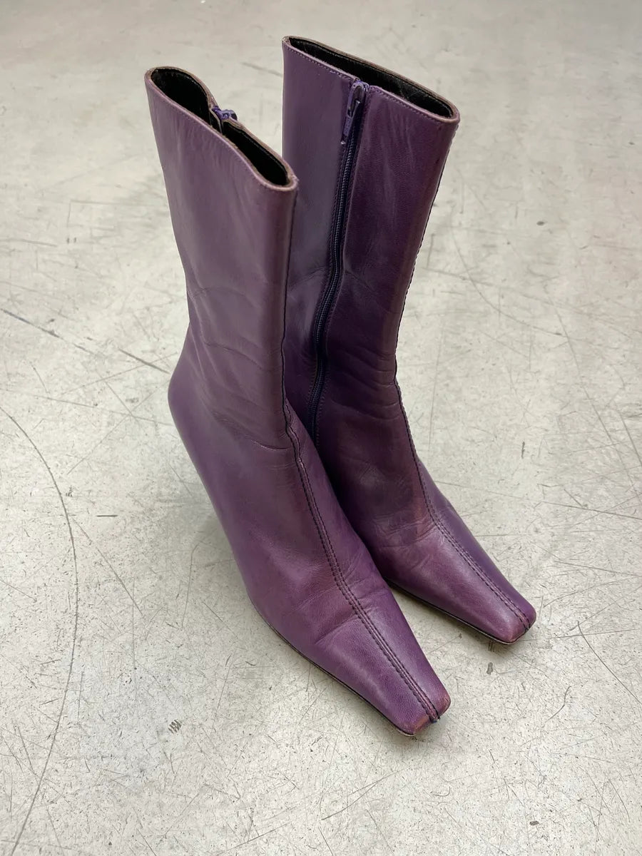 2000s Miu Miu Structural Purple Leather Ankle Boots Heels zIfNBRII 5