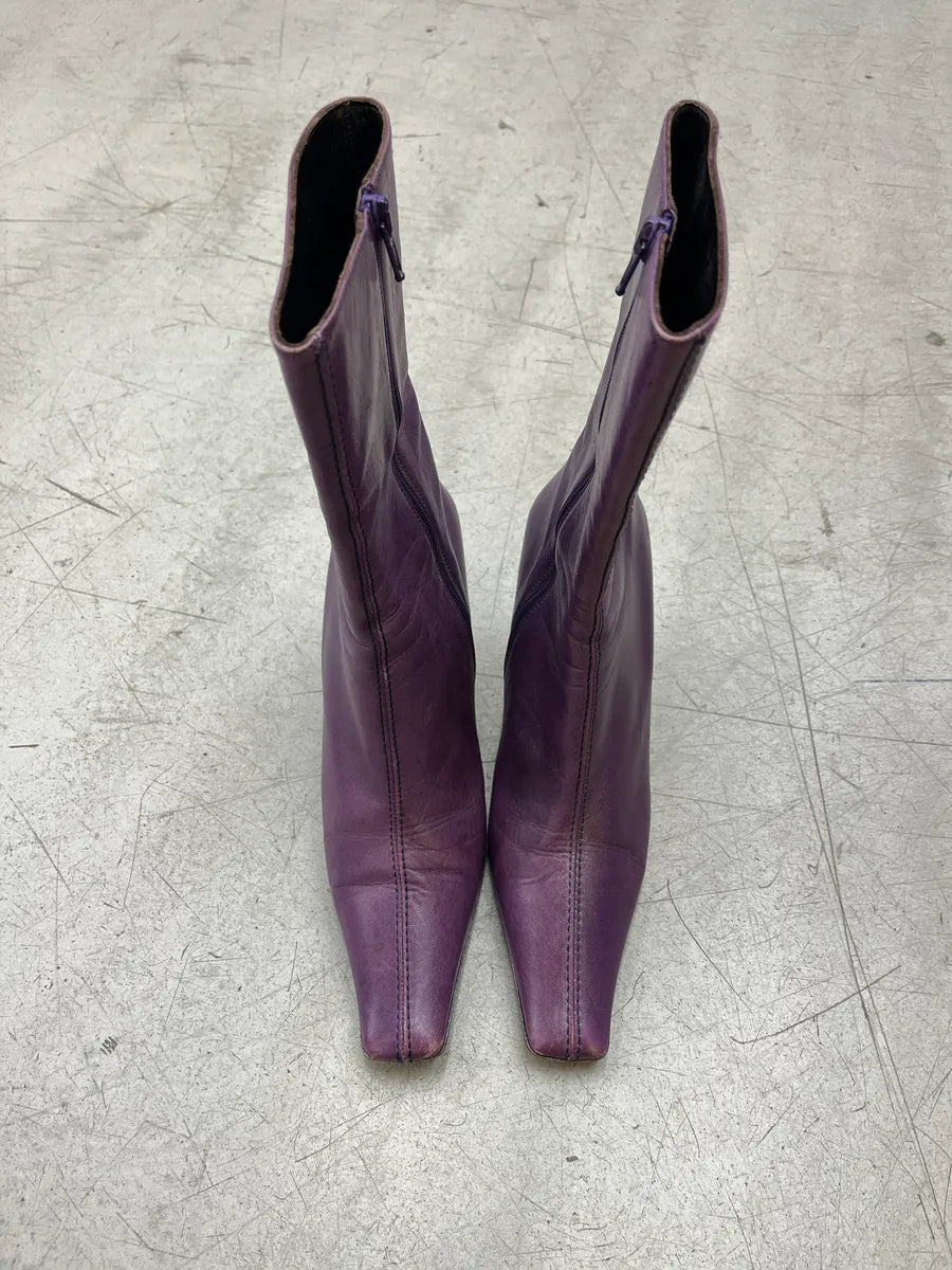 2000s Miu Miu Structural Purple Leather Ankle Boots Heels zIfNBRII 6