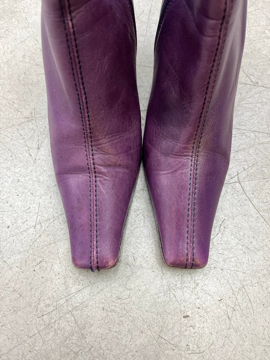 2000s Miu Miu Structural Purple Leather Ankle Boots Heels zIfNBRII 7