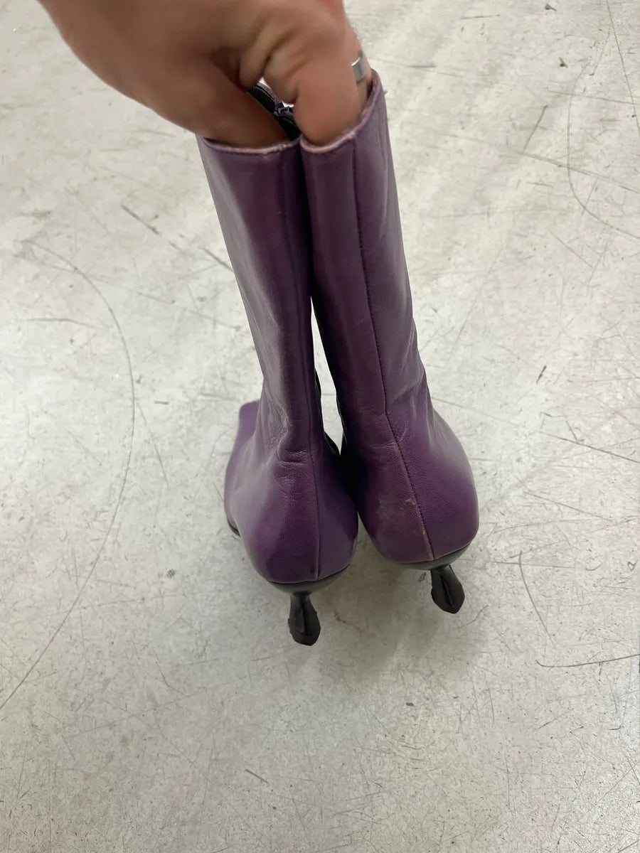 2000s Miu Miu Structural Purple Leather Ankle Boots Heels zIfNBRII 8