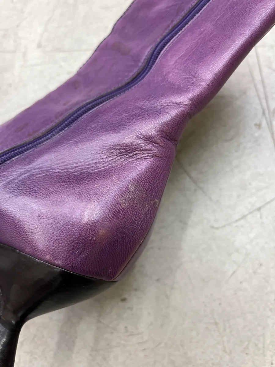 2000s Miu Miu Structural Purple Leather Ankle Boots Heels zIfNBRII 4