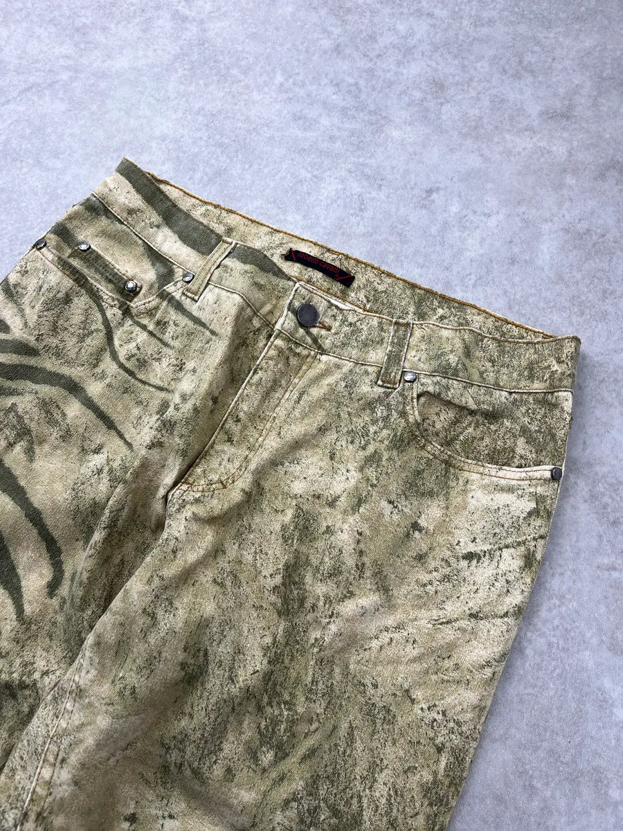 2000s Roberto Cavalli Safari Zebra Green Pants zInEhejW 6
