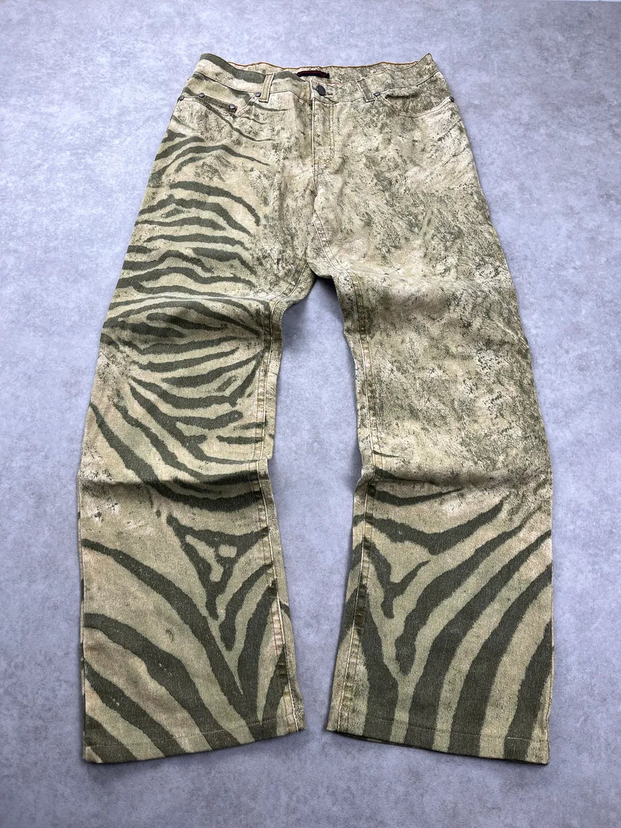 2000s Roberto Cavalli Safari Zebra Green Pants zInEhejW 4