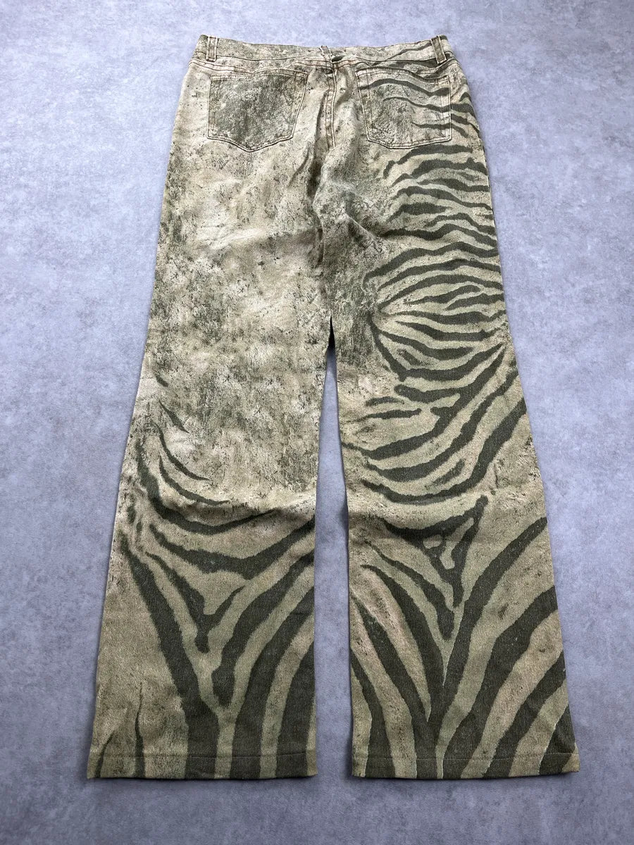 2000s Roberto Cavalli Safari Zebra Green Pants zInEhejW 5