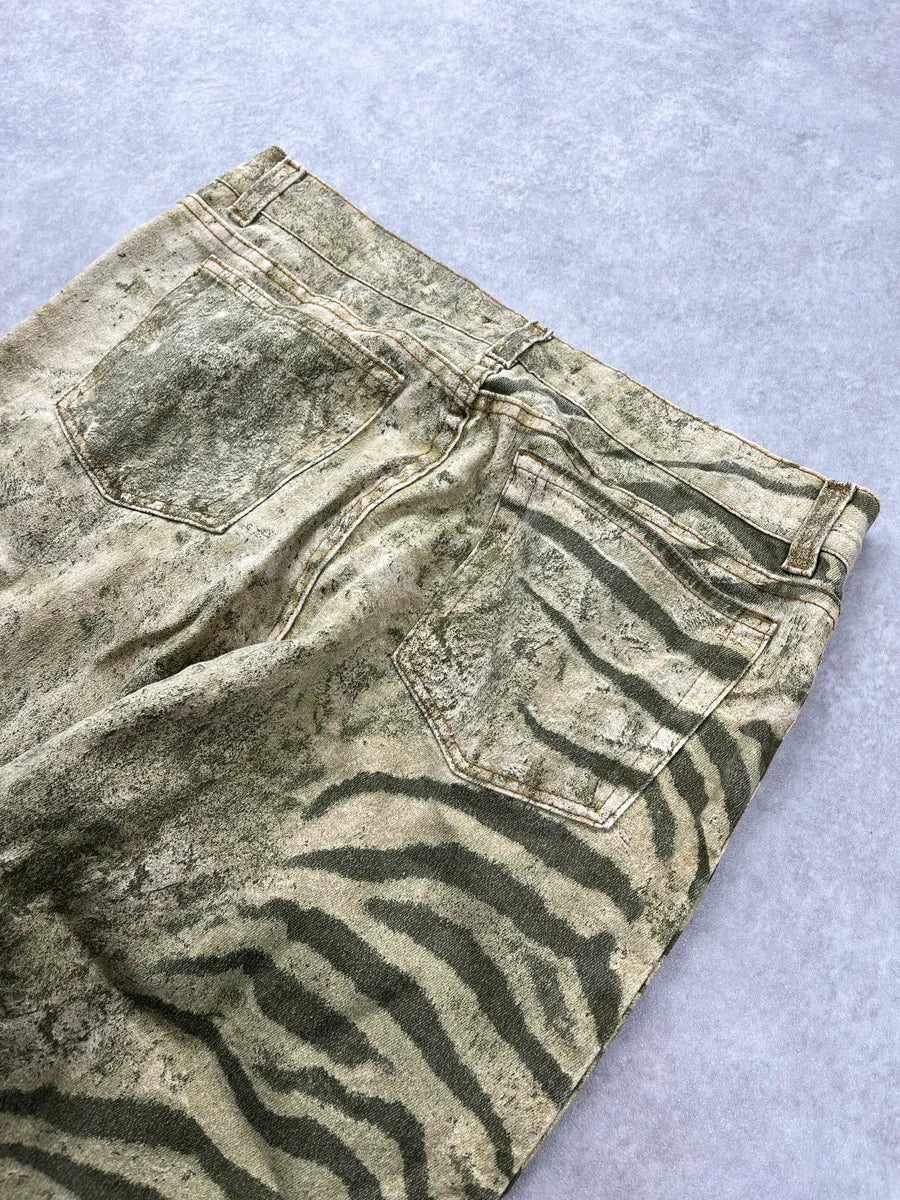 2000s Roberto Cavalli Safari Zebra Green Pants zInEhejW 8