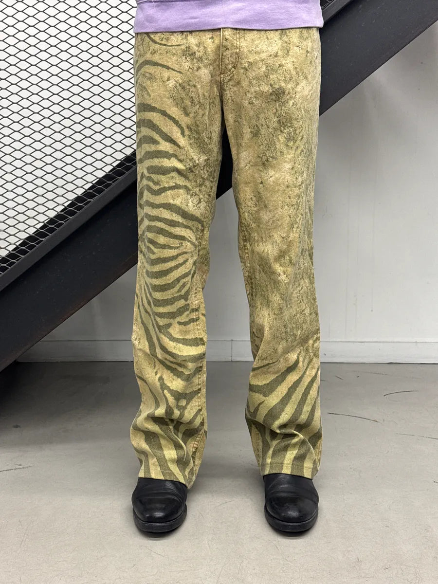 2000s Roberto Cavalli Safari Zebra Green Pants zInEhejW 1
