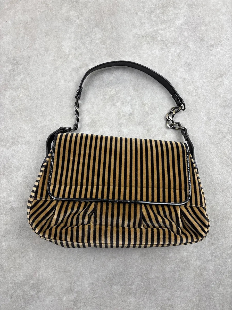 2000s Fendi Camel Velvet Leopard Pony Hair Buckle Striped Shoulder Bag zJXiPLvZ 6