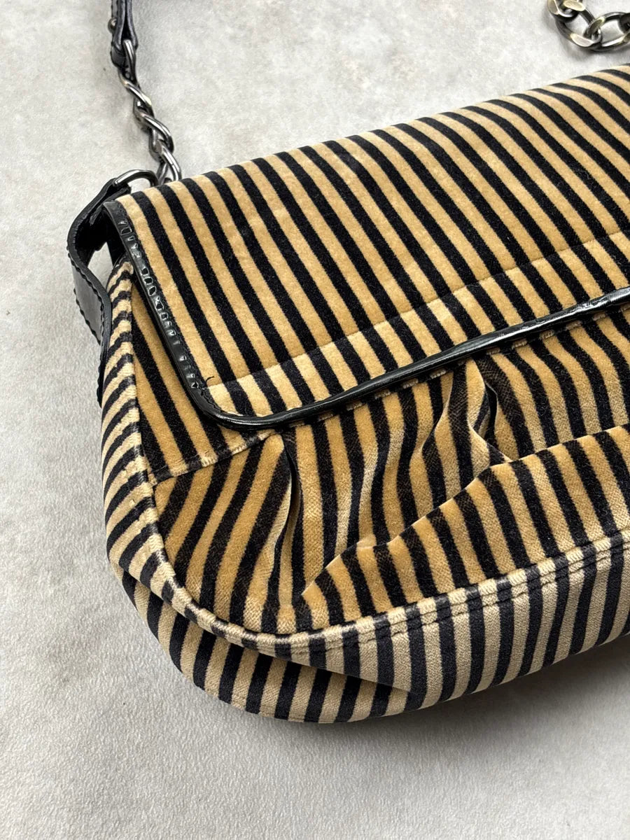 2000s Fendi Camel Velvet Leopard Pony Hair Buckle Striped Shoulder Bag zJXiPLvZ 15