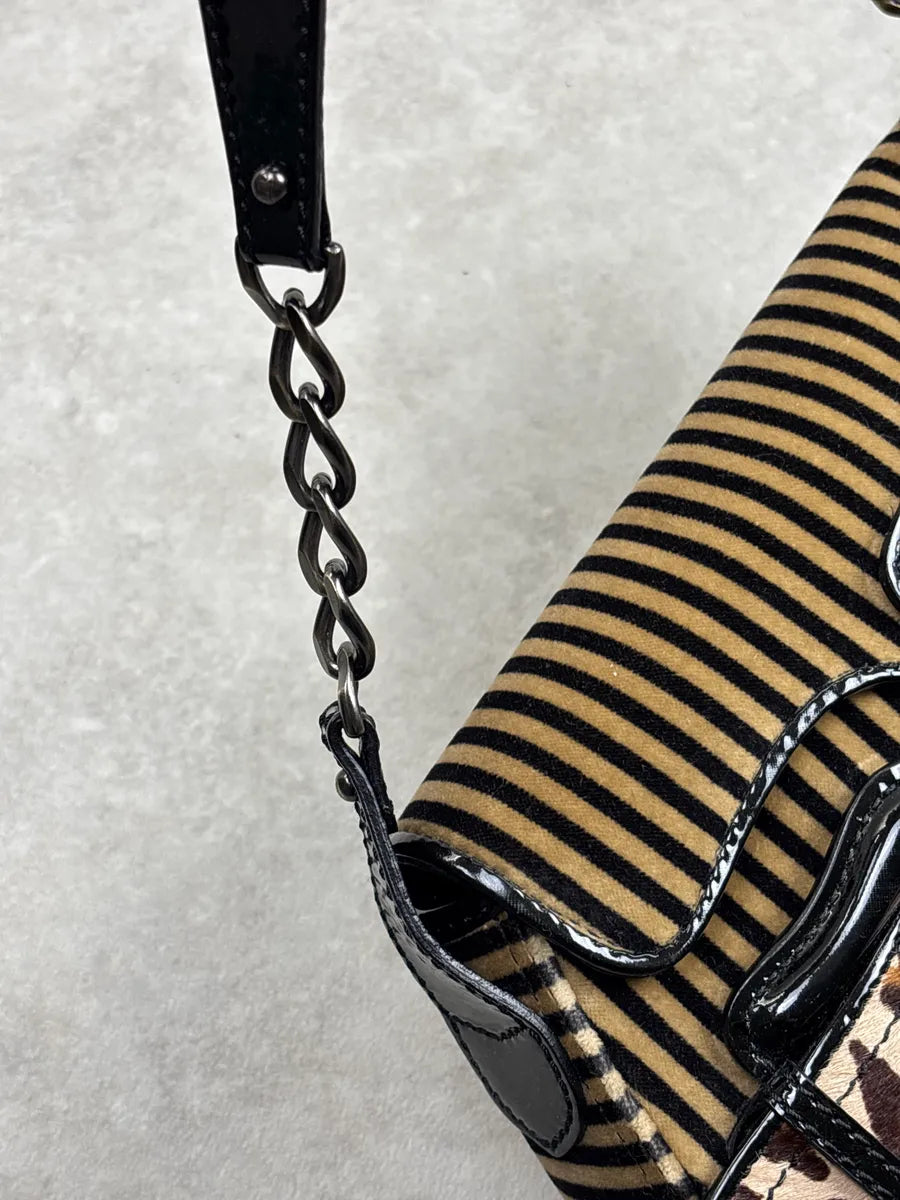 2000s Fendi Camel Velvet Leopard Pony Hair Buckle Striped Shoulder Bag zJXiPLvZ 13