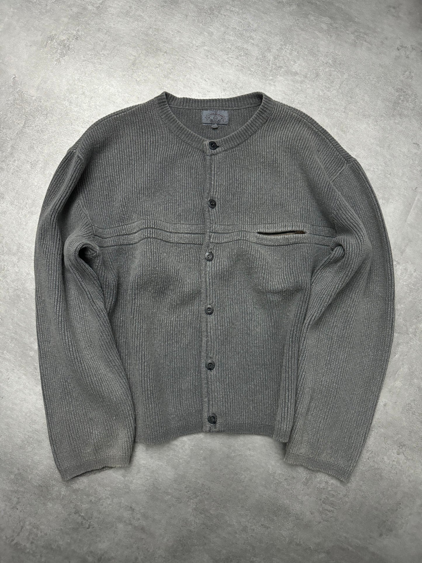 1990s Armani Grey Italian Wool Contemporary Cardigan (L/XL) - 4