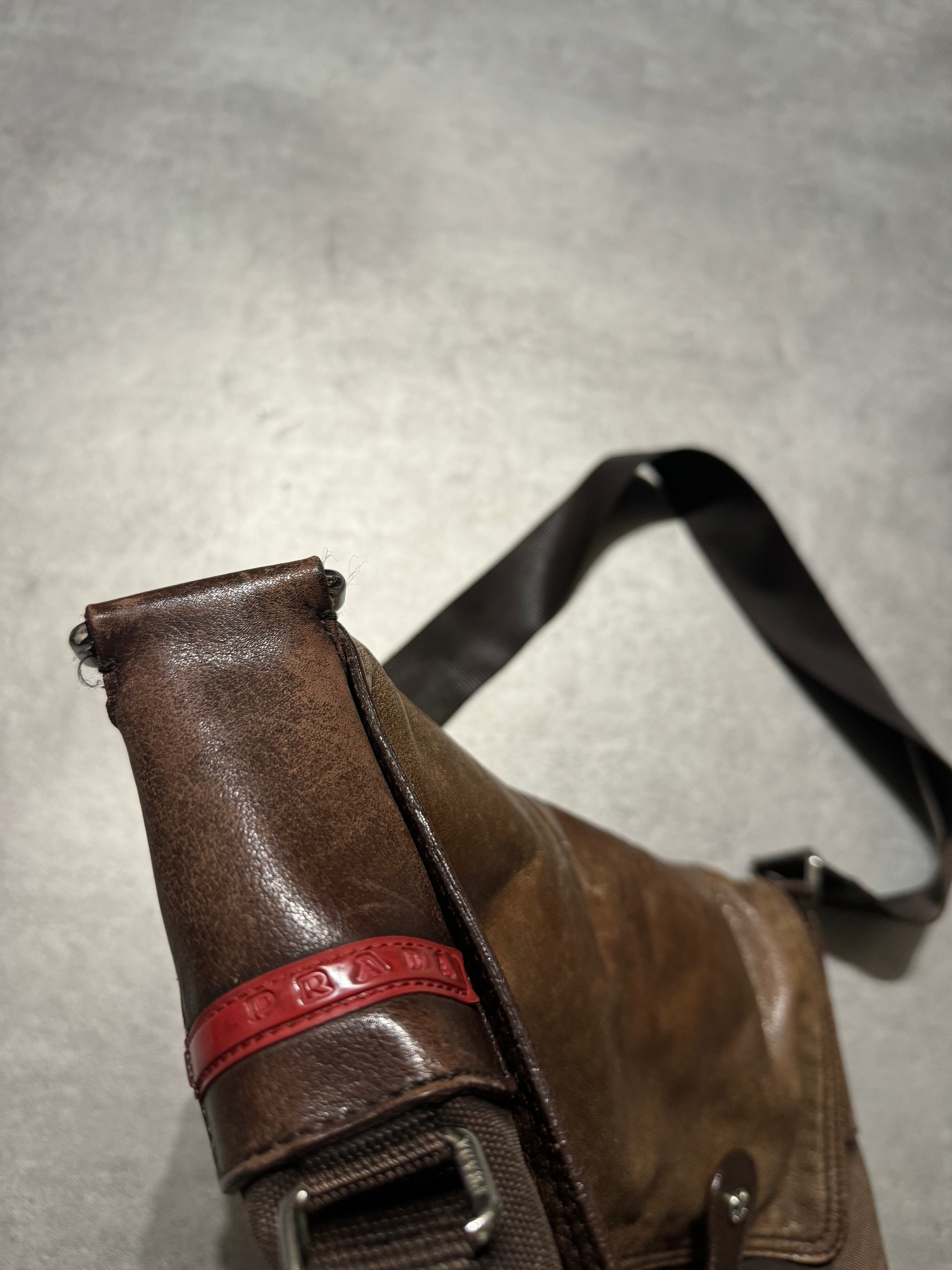 2000s Prada Linea Rossa Brown Leather Distressed Shoulder Bag (OS) - 9
