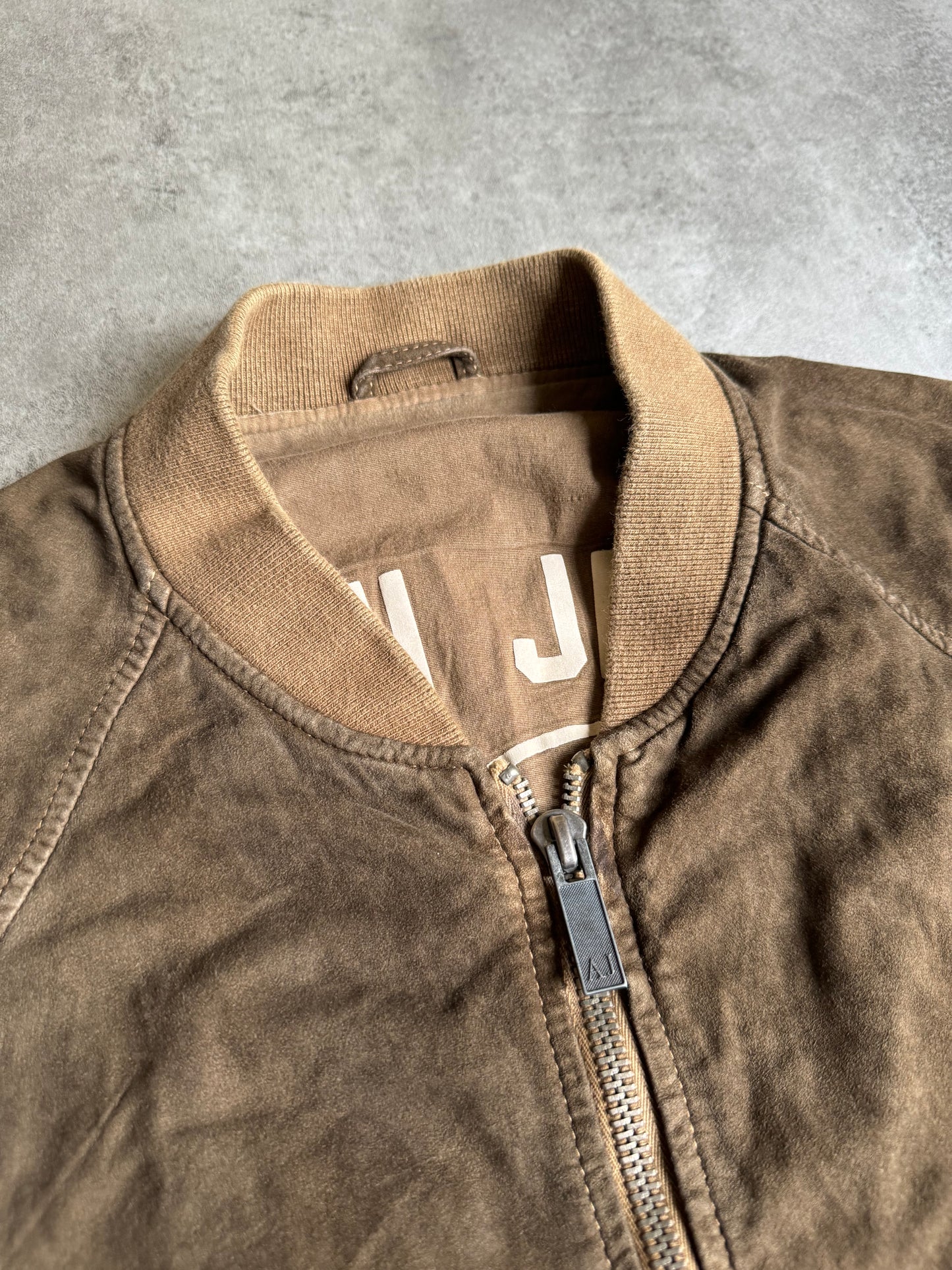 2000s Armani Goat Leather Suede Brown Bomber Jacket (L) - 8