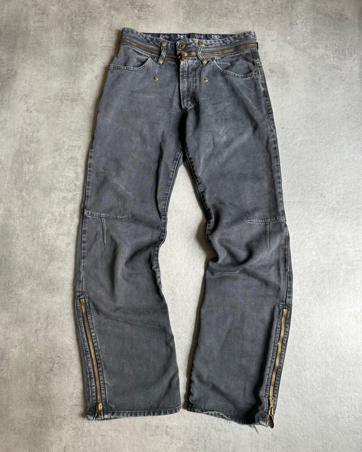 AW2003 Dolce & Gabbana Grey Bootcut Zipped Pants (M) - 1