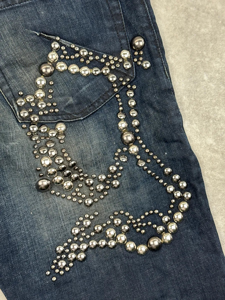 AW2010 Galliano Dark Navy Wash Denim Studded Distressed Jeans zPyNVpsD 11