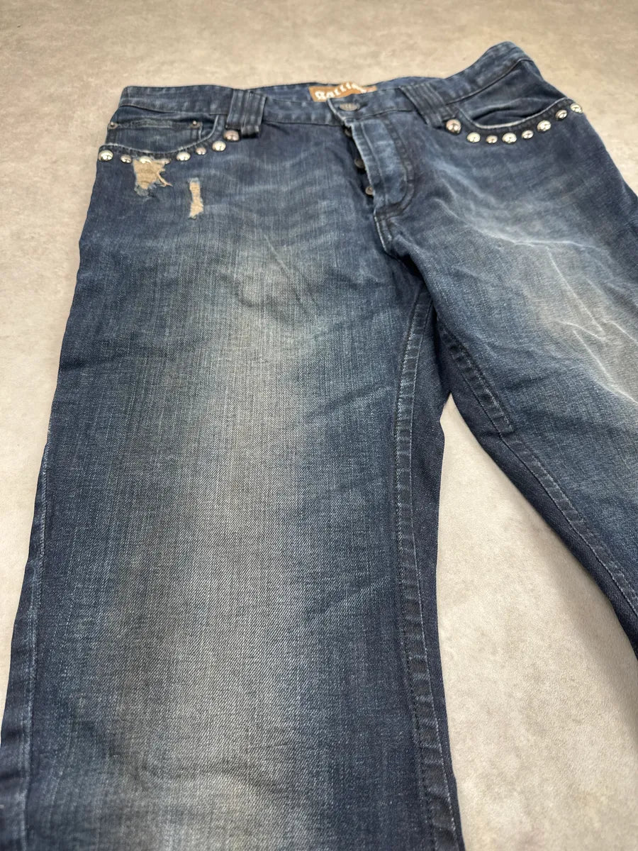 AW2010 Galliano Dark Navy Wash Denim Studded Distressed Jeans zPyNVpsD 5
