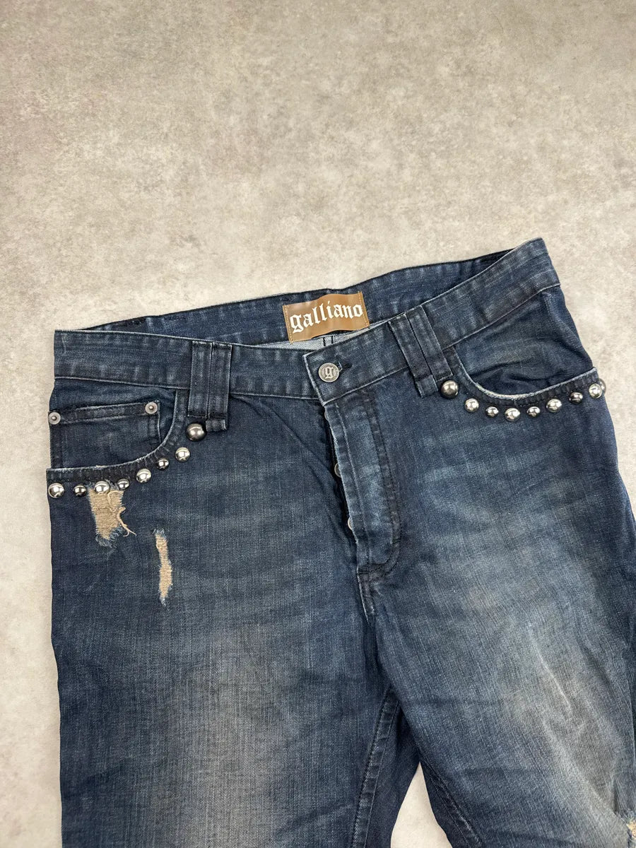 AW2010 Galliano Dark Navy Wash Denim Studded Distressed Jeans zPyNVpsD 6