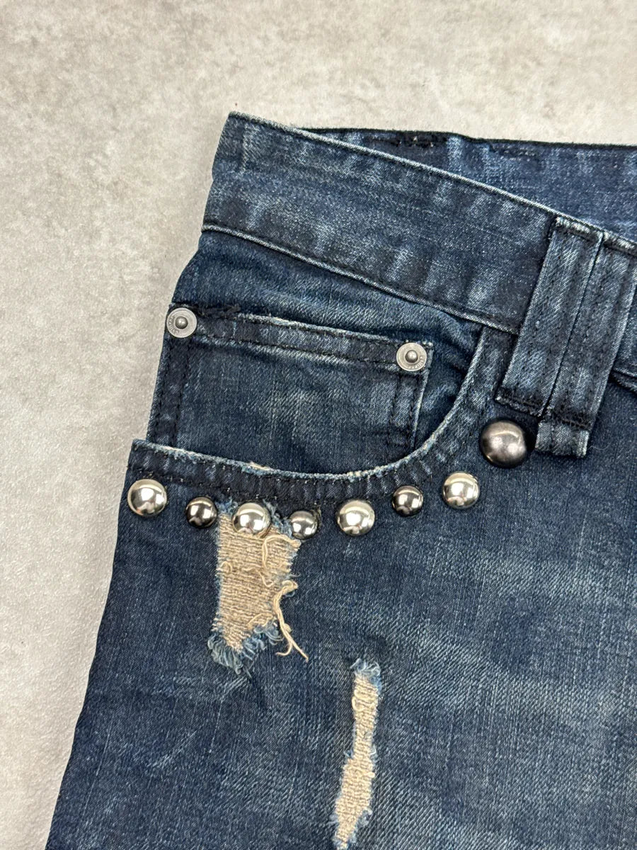 AW2010 Galliano Dark Navy Wash Denim Studded Distressed Jeans zPyNVpsD 7