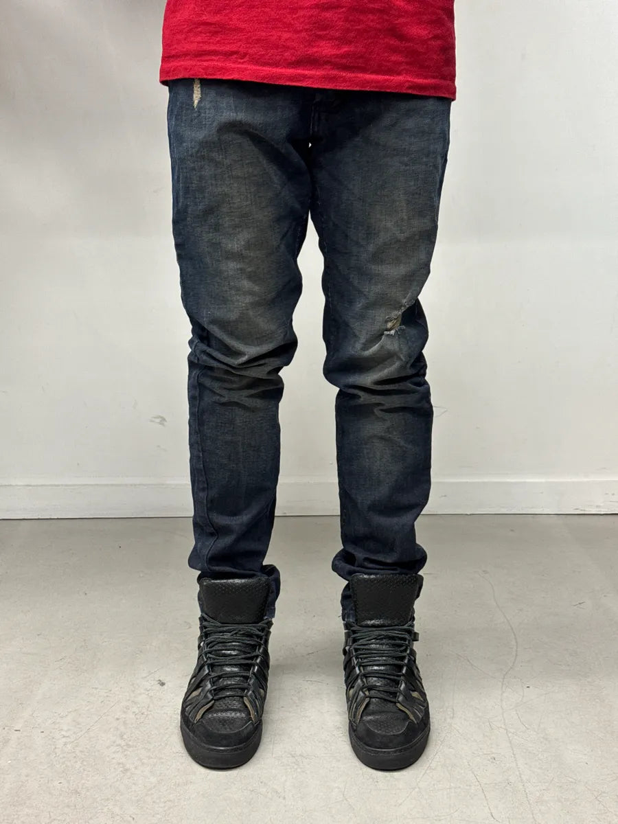 AW2010 Galliano Dark Navy Wash Denim Studded Distressed Jeans zPyNVpsD 1