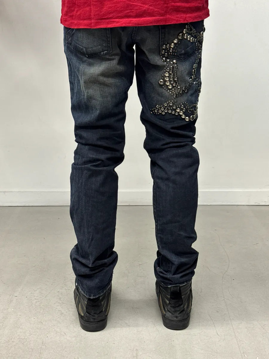 AW2010 Galliano Dark Navy Wash Denim Studded Distressed Jeans zPyNVpsD 3