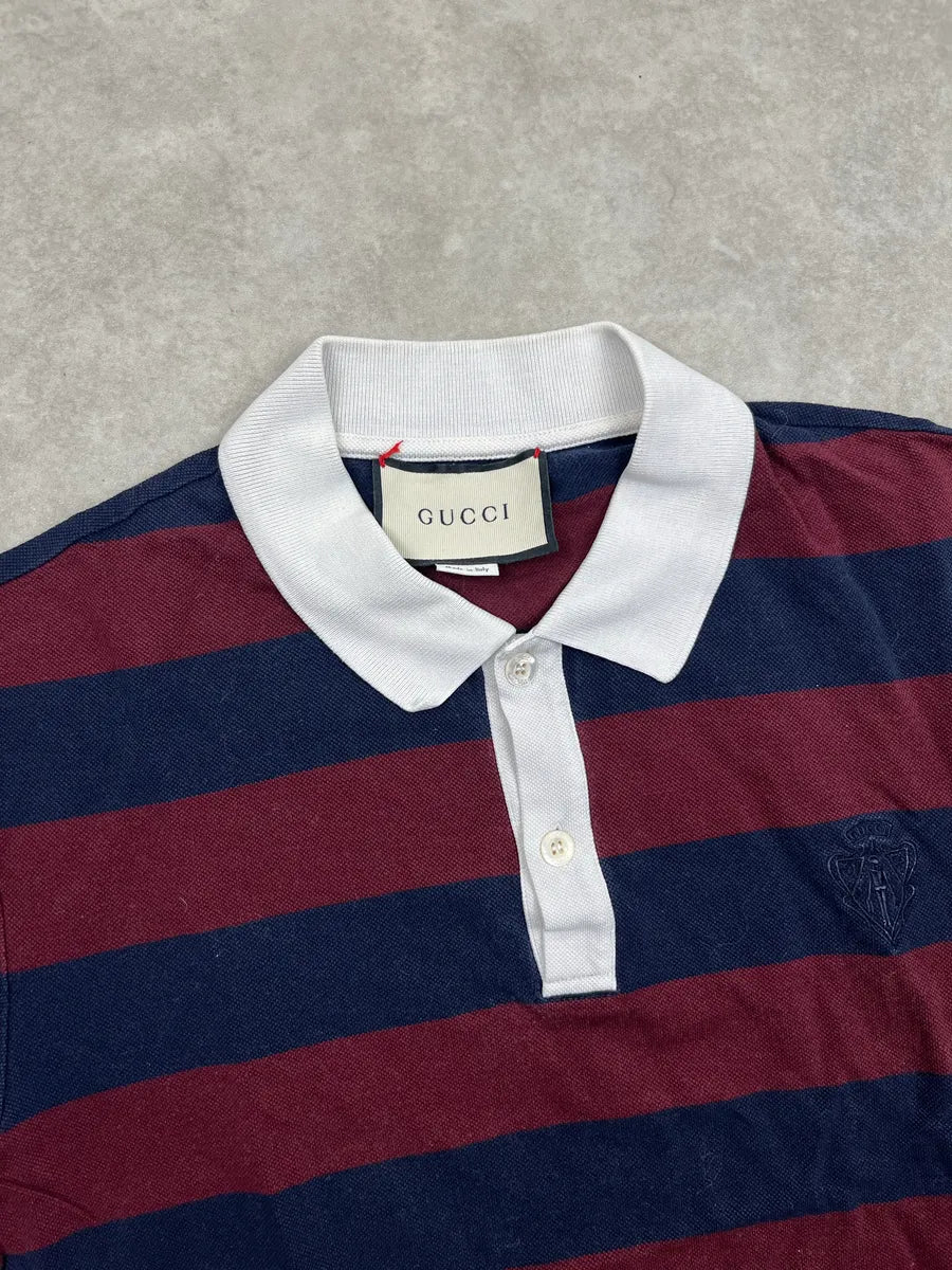 Gucci Burgundy Navy Stripe Contrast Collar Polo zWeoaTRn 4