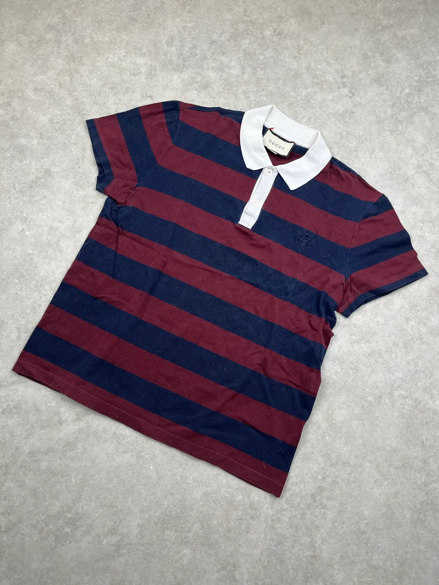 Gucci Burgundy Navy Stripe Contrast Collar Polo zWeoaTRn 6