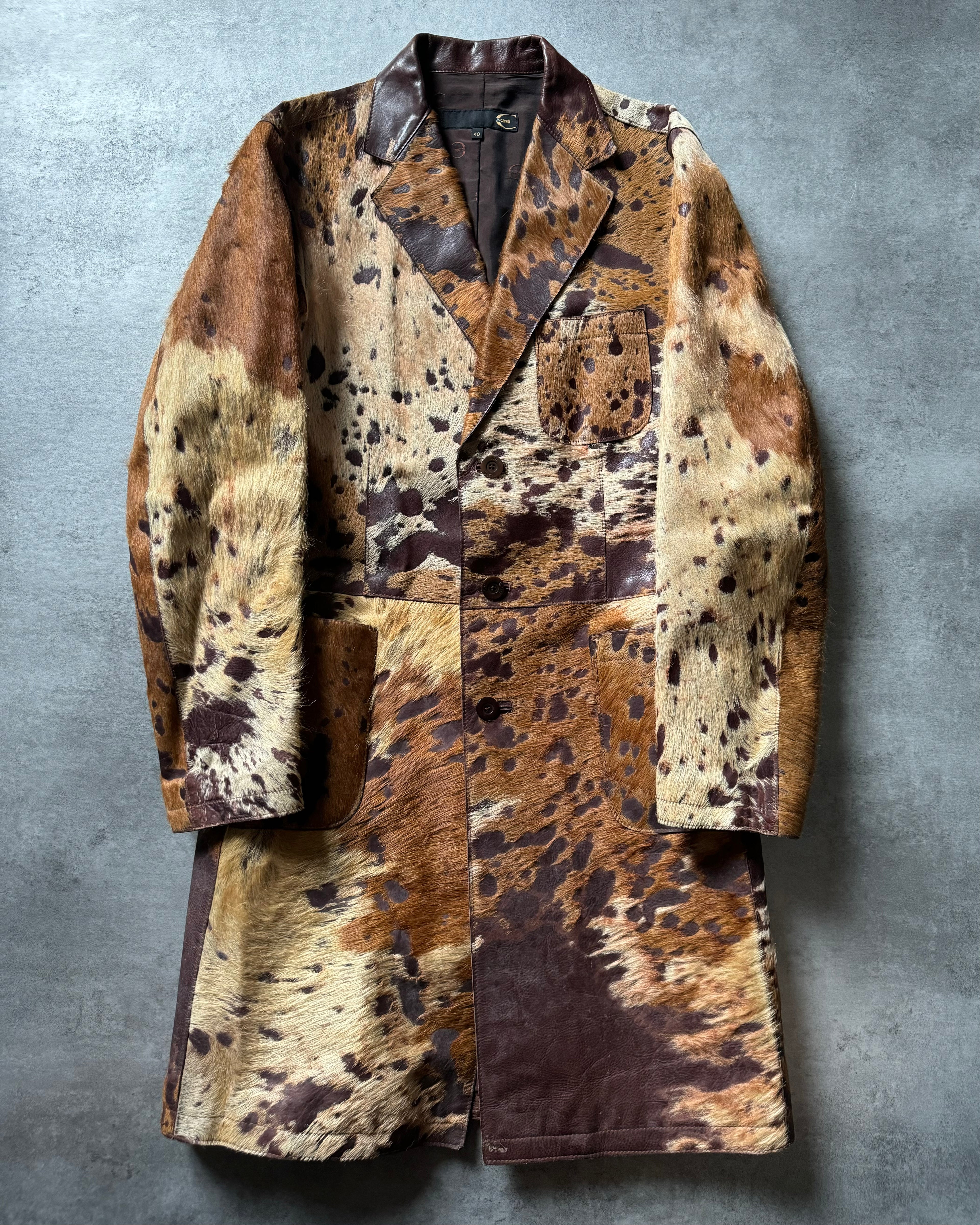 AW2004 Cavalli Brown Pony Hair Long Leather Jacket (M) - 1