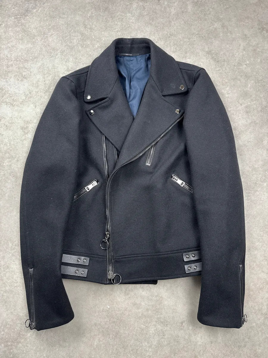AW2009 Gucci Black Wool & Leather Biker Zip Perfecto Jacket by Frida Giannini zXzrbenv 0