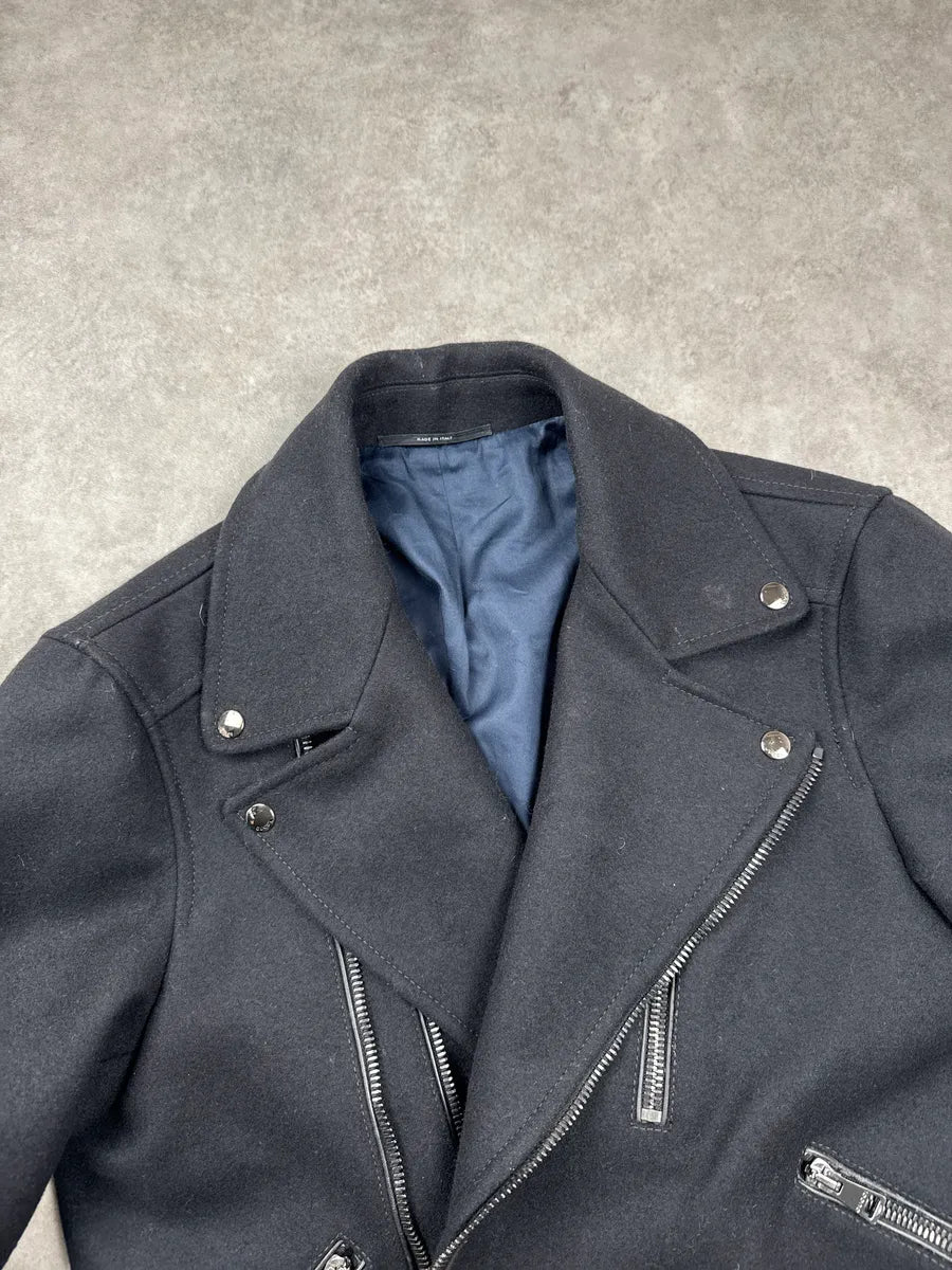 AW2009 Gucci Black Wool & Leather Biker Zip Perfecto Jacket by Frida Giannini zXzrbenv 6