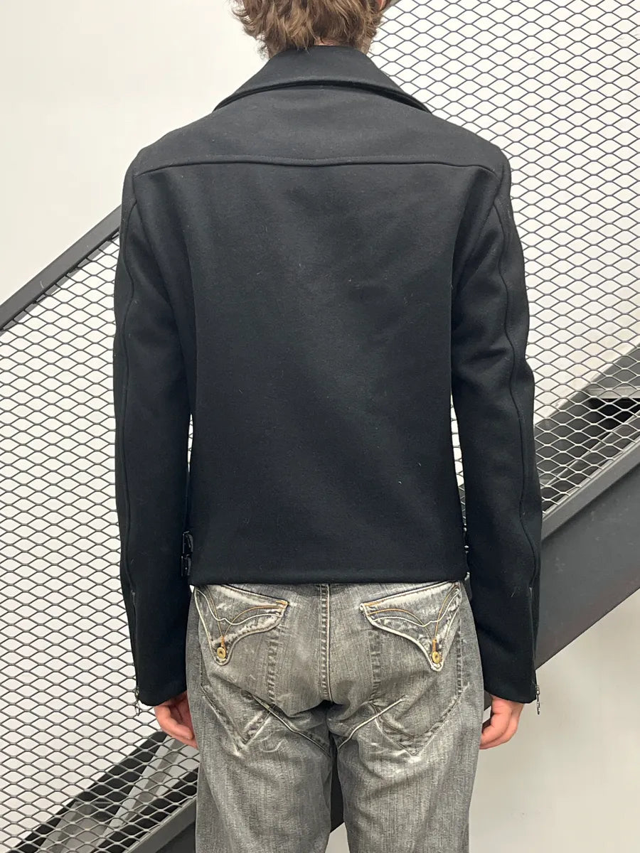 AW2009 Gucci Black Wool & Leather Biker Zip Perfecto Jacket by Frida Giannini zXzrbenv 2