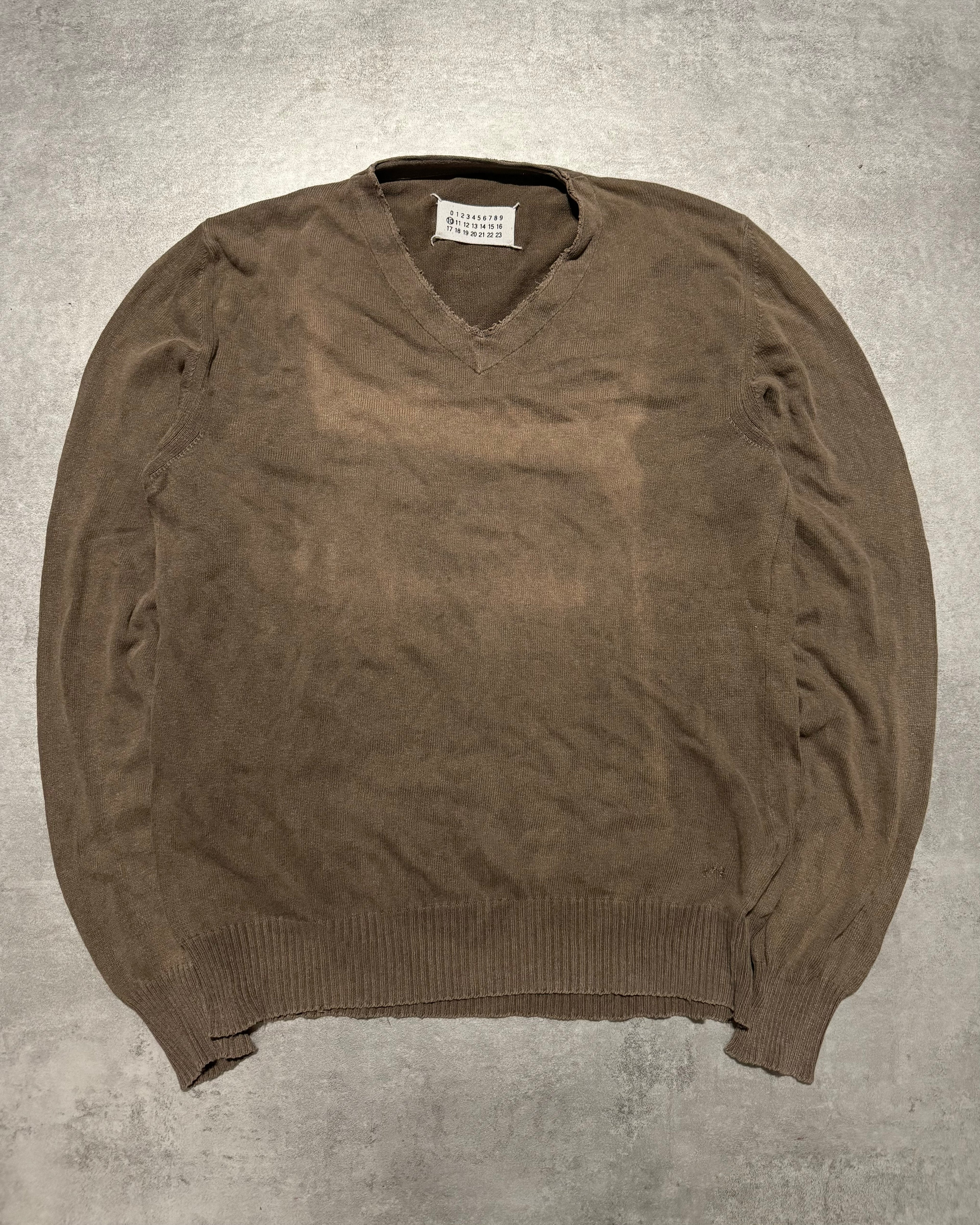 2000s Maison Martin Margiela Brown Faded V Sweater (M) - 3