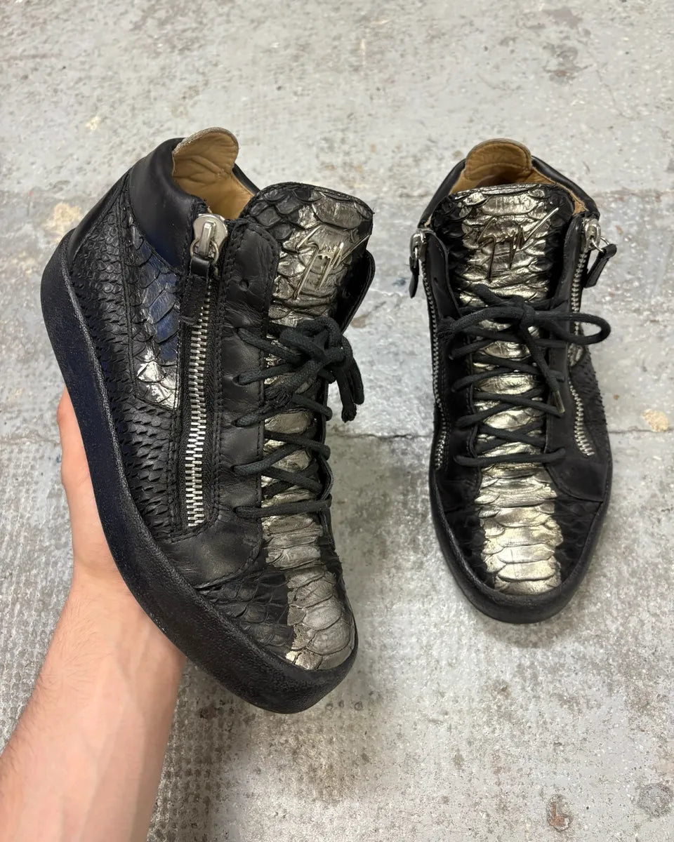 Zanotti Black & Grey High Python Leather Sneakers aWZIjxN 0