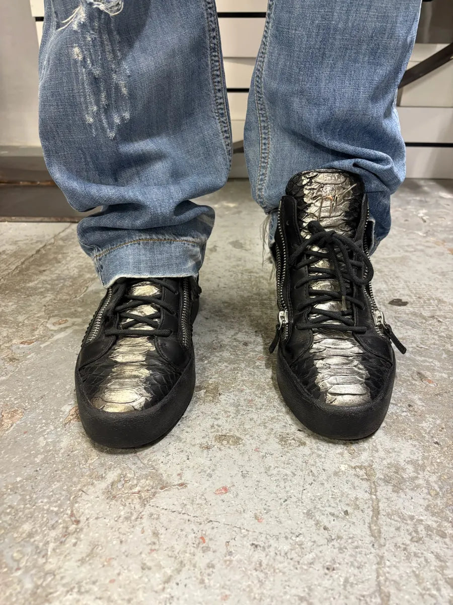 Zanotti Black & Grey High Python Leather Sneakers aWZIjxN 1