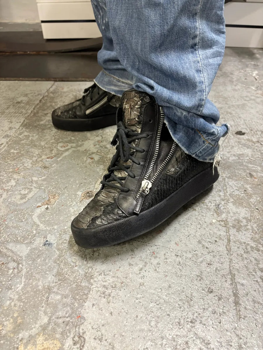 Zanotti Black & Grey High Python Leather Sneakers aWZIjxN 2