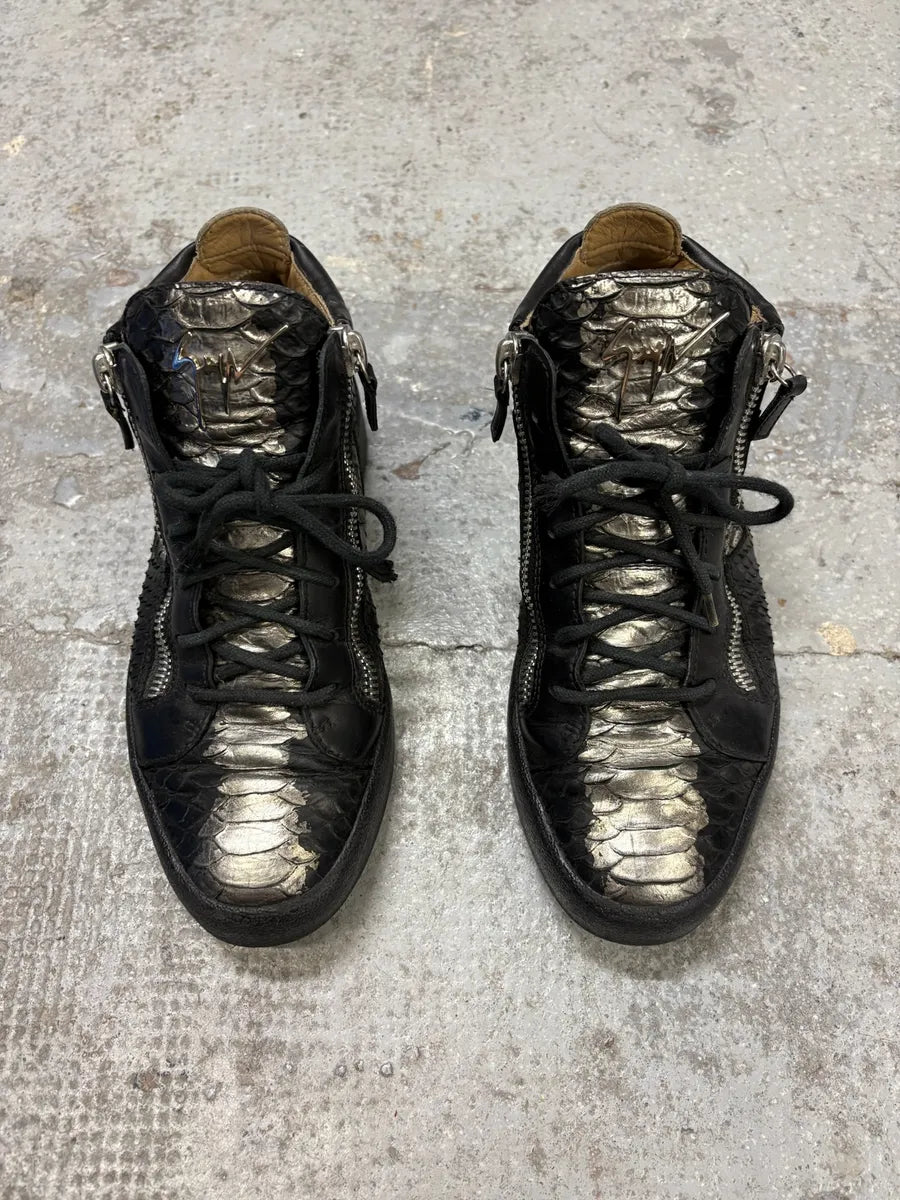 Zanotti Black & Grey High Python Leather Sneakers aWZIjxN 7