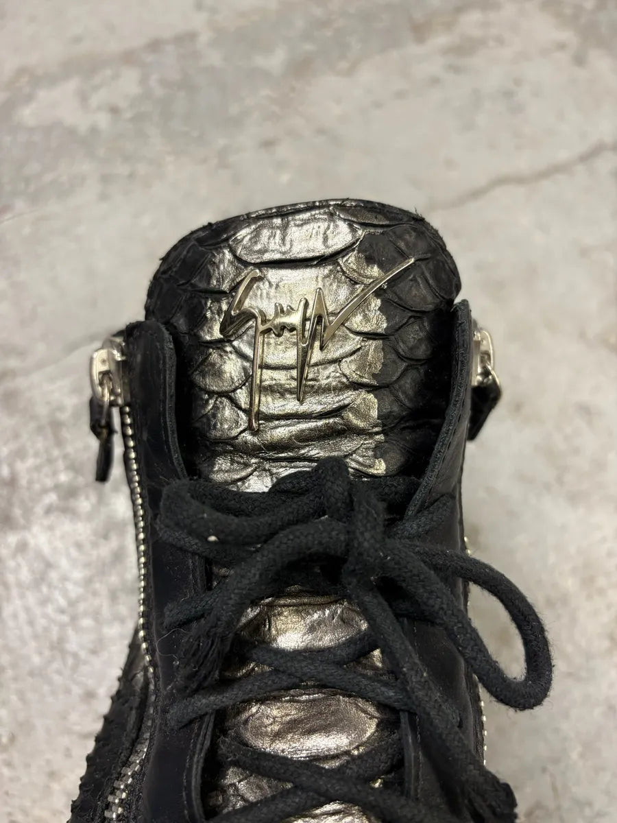 Zanotti Black & Grey High Python Leather Sneakers aWZIjxN 9