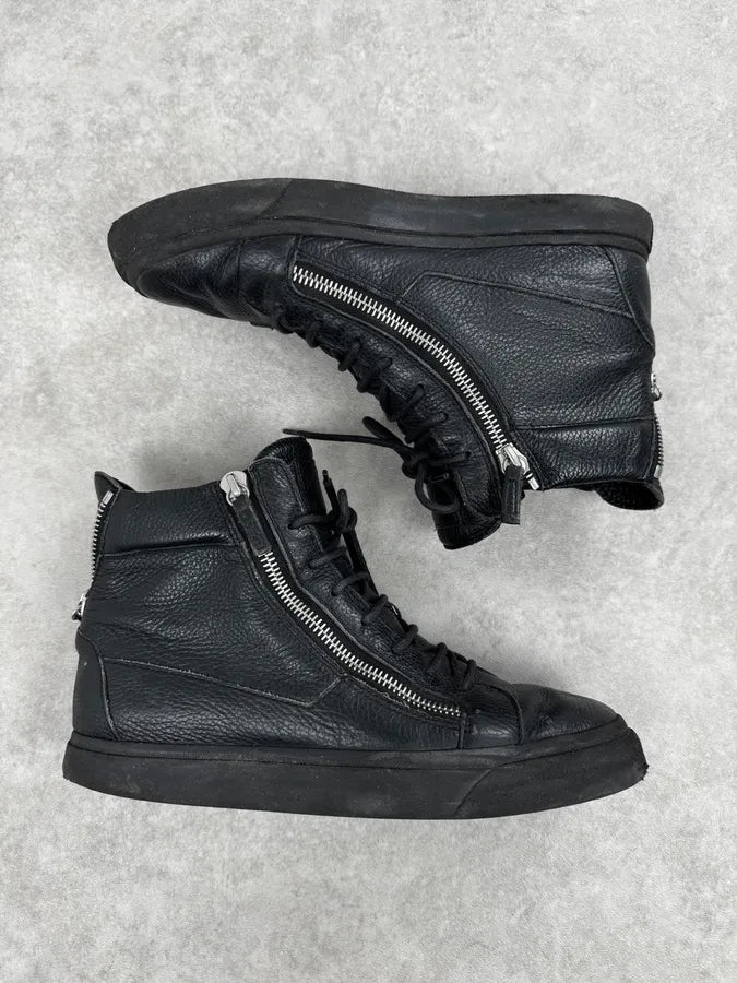 Zanotti Black High 2 Zips Leather Sneakers gRMCfMu 1