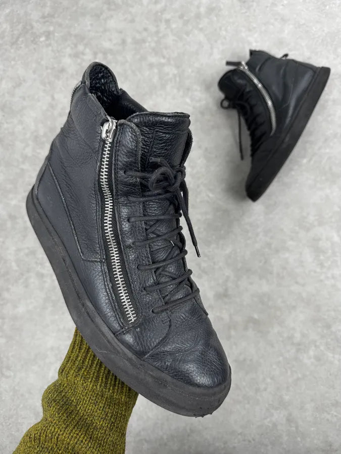 Zanotti Black High 2 Zips Leather Sneakers gRMCfMu 0