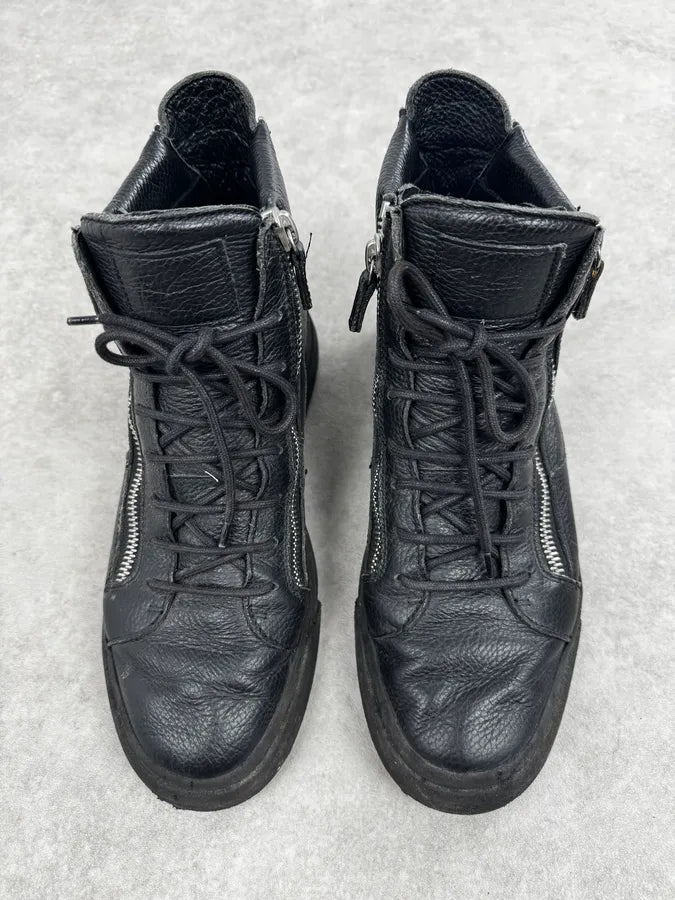 Zanotti Black High 2 Zips Leather Sneakers gRMCfMu 3