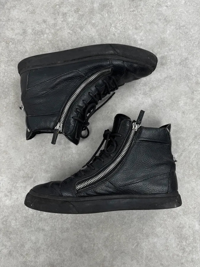 Zanotti Black High 2 Zips Leather Sneakers gRMCfMu 2