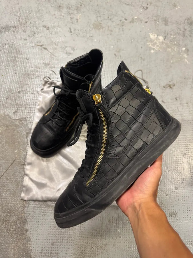 Zanotti Black High Leather Crocodile Effect Sneakers uYYiiZF 0