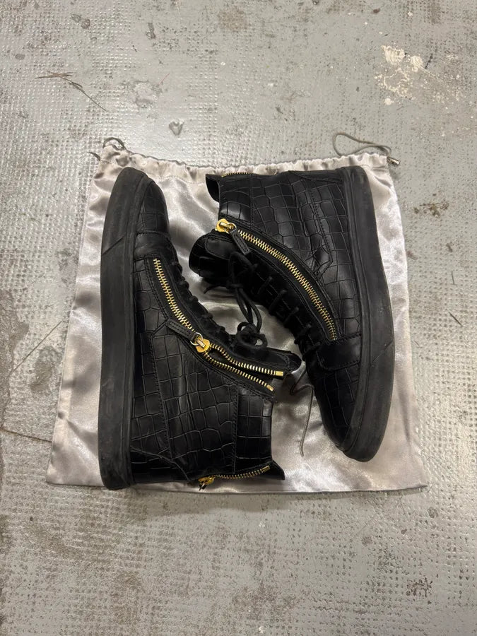 Zanotti Black High Leather Crocodile Effect Sneakers uYYiiZF 1