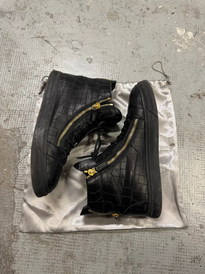 Zanotti Black High Leather Crocodile Effect Sneakers uYYiiZF 2