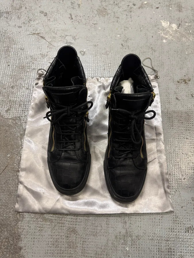 Zanotti Black High Leather Crocodile Effect Sneakers uYYiiZF 3