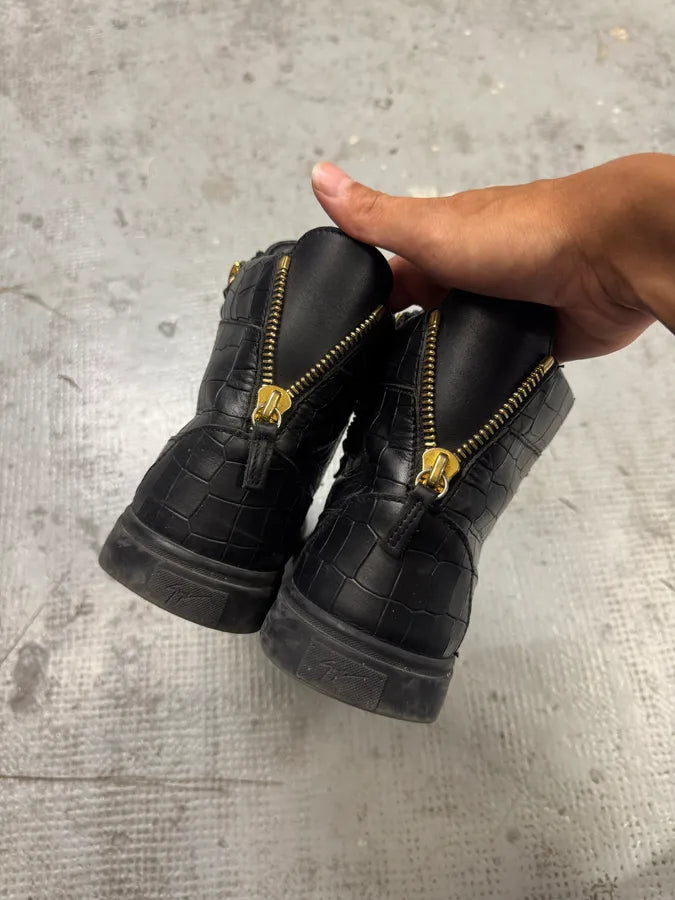 Zanotti Black High Leather Crocodile Effect Sneakers uYYiiZF 4