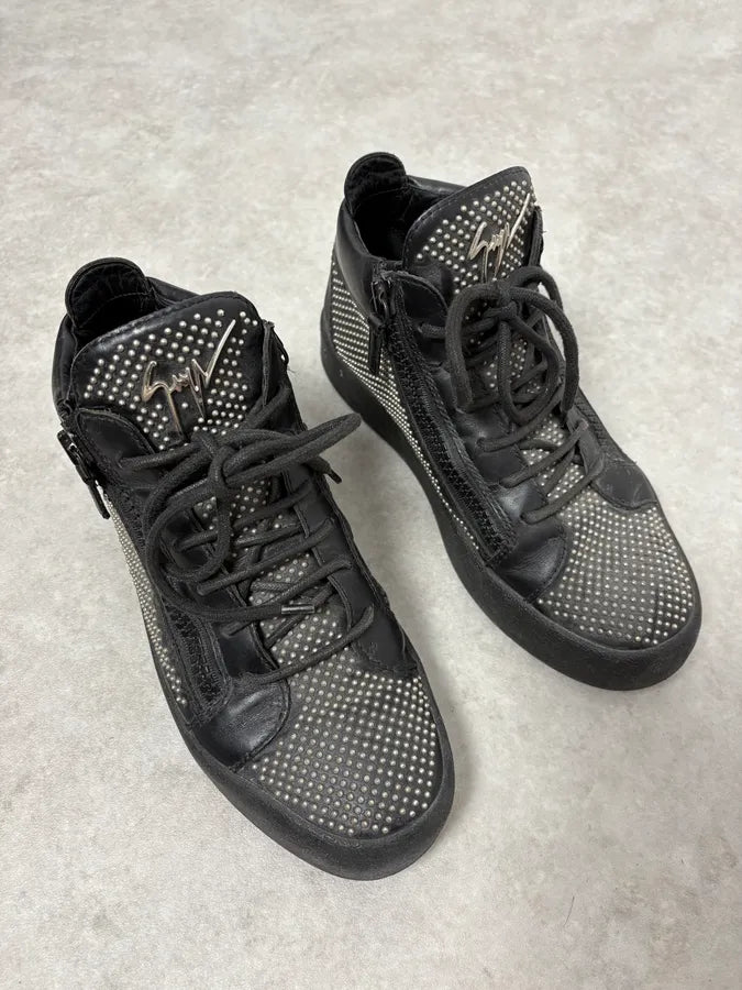 Zanotti Black Leather High Studded Sneakers IBnLToV 3