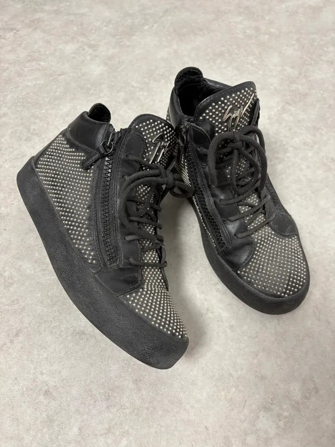 Zanotti Black Leather High Studded Sneakers IBnLToV 4